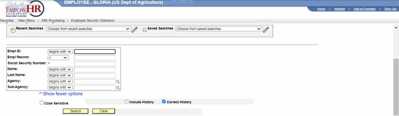 Employee Security Clearance Page - Find an Existing Value
